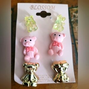 Pink and Gold Teddy Bear Earrings